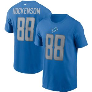 Graceful Stunning Exclusive Detroit Lions #88 T.J. Hockenson Team Player Name & Number T-Shirt Blue