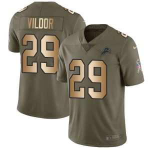 Handsome Classic Lions #29 Kindle Vildor Olive/Gold Men's Stitched NFL Limited 2017 Salute To Service Jersey