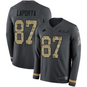 Handsome Classic Lions #87 Sam LaPorta Anthracite Salute to Service Men's Stitched NFL Limited Therma Long Sleeve Jersey