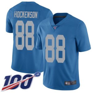 Handsome Cool Exclusive Lions #88 T.J. Hockenson Blue Throwback Men's Stitched NFL 100th Season Vapor Limited Jersey