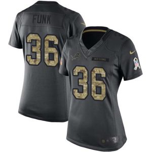 Handsome Elegant Stylish Lions #36 Jake Funk Black Women's Stitched NFL Limited 2016 Salute to Service Jersey