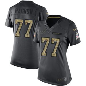 Handsome Graceful Lions #77 Frank Ragnow Black Women's Stitched NFL Limited 2016 Salute to Service Jersey