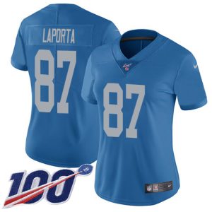 Handsome High Quality Attractive Lions #87 Sam LaPorta Blue Throwback Women's Stitched NFL 100th Season Vapor Untouchable Limited Jersey