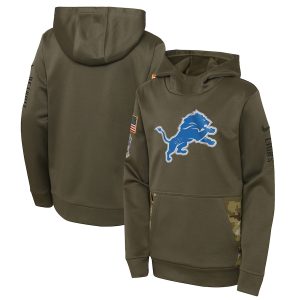 Handsome Outstanding Detroit Lions Youth 2022 Salute To Service Performance Pullover Hoodie - Olive
