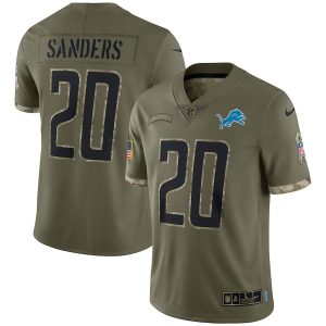 Handsome Smart Detroit Lions #20 Barry Sanders Men's 2022 Salute To Service Limited Jersey - Olive