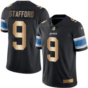 Handsome Stunning Premium Lions #9 Matthew Stafford Black Men's Stitched NFL Limited Gold Rush Jersey