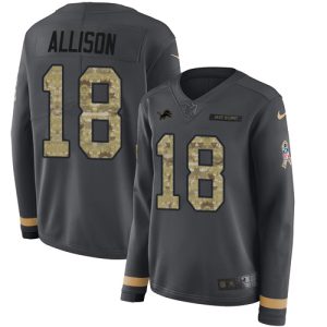 Handsome Trendy Lions #18 Geronimo Allison Anthracite Salute to Service Women's Stitched NFL Limited Therma Long Sleeve Jersey
