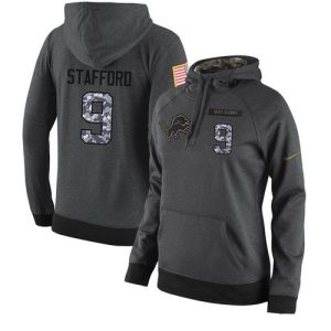 Handsome Unique NFL Women's Detroit Lions #9 Matthew Stafford Stitched Black Anthracite Salute to Service Player Performance Hoodie