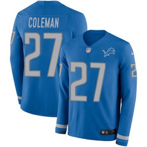 High Quality Attractive Fantastic Lions #27 Justin Coleman Blue Team Color Men's Stitched NFL Limited Therma Long Sleeve Jersey