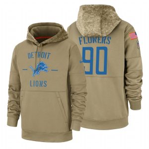 High Quality Chic Luxurious Trendy Detroit Lions #90 Trey Flowers Tan 2019 Salute To Service Name & Number Sideline Therma Pullover Hoodie
