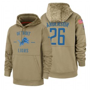 High Quality Classic Unique Stunning Detroit Lions #26 C.J. Anderson Tan 2019 Salute To Service Name & Number Sideline Therma Pullover Hoodie