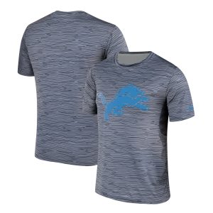 High Quality Exquisite Men's Detroit Lions Gray Black Striped Logo Performance T-Shirt