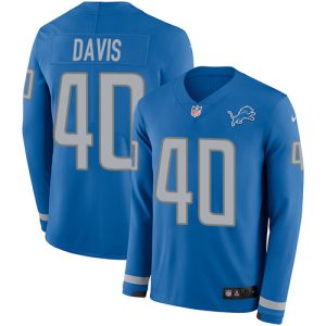 High Quality Modern Trendy Premium Lions #40 Jarrad Davis Blue Team Color Men's Stitched NFL Limited Therma Long Sleeve Jersey