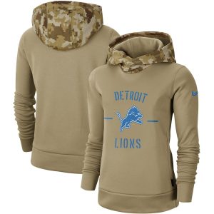 High Quality Modern Women's Detroit Lions Khaki 2019 Salute to Service Therma Pullover Hoodie