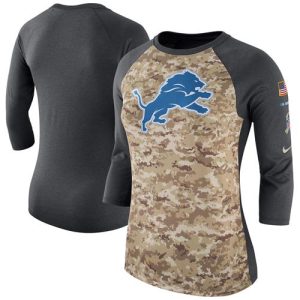 Impressive Attractive Stylish Premium Women's Detroit Lions Camo Charcoal Salute to Service Legend Three-Quarter Raglan Sleeve T-Shirt