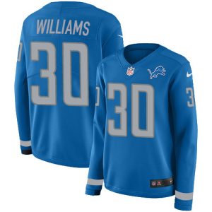 Impressive Chic Lions #30 Jamaal Williams Blue Team Color Women's Stitched NFL Limited Therma Long Sleeve Jersey