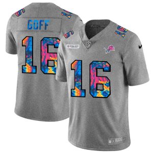 Impressive Dashing Detroit Lions #16 Jared Goff Men's Multi-Color 2020 NFL Crucial Catch NFL Jersey Greyheather