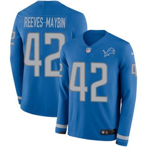 Impressive Elegant Fabulous Authentic Lions #42 Jalen Reeves-Maybin Blue Team Color Men's Stitched NFL Limited Therma Long Sleeve Jersey