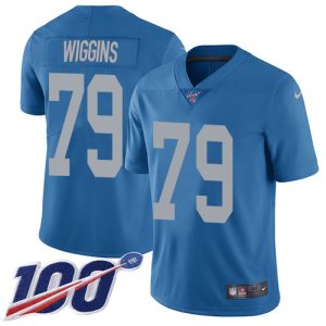 Impressive Eye - catching Authentic Handsome Lions #79 Kenny Wiggins Blue Throwback Youth Stitched NFL 100th Season Vapor Untouchable Limited Jersey