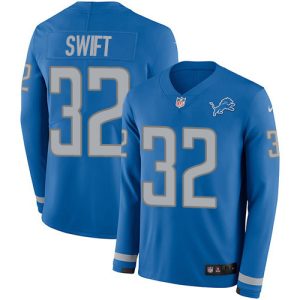 Impressive Gorgeous Elegant Lions #32 D'Andre Swift Blue Team Color Men's Stitched NFL Limited Therma Long Sleeve Jersey