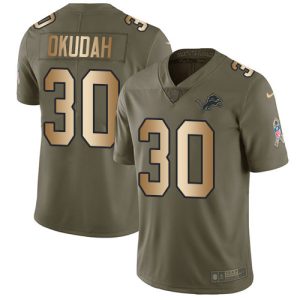 Impressive Graceful Smart Lions #30 Jeff Okudah Olive/Gold Youth Stitched NFL Limited 2017 Salute To Service Jersey