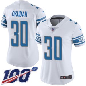 Impressive Handsome Lions #30 Jeff Okudah White Women's Stitched NFL 100th Season Vapor Untouchable Limited Jersey