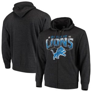 Impressive High Quality Comfortable Gorgeous Detroit Lions G-III Sports by Carl Banks Perfect Season Full-Zip Hoodie Charcoal