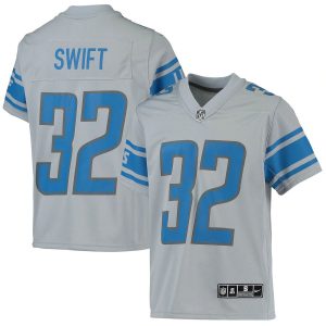 Impressive Modern Detroit Lions #32 D'Andre Swift Youth Silver Inverted Team Game Jersey
