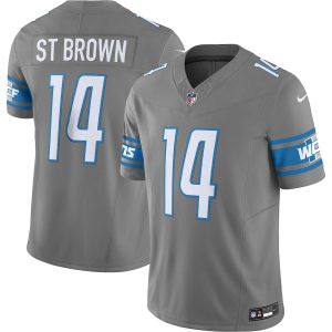 Impressive Outstanding Detroit Lions #14 Amon-Ra St. Brown Men's Silver Vapor F.U.S.E. Limited Jersey