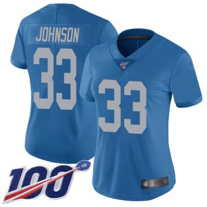 Impressive Outstanding Marvelous Elegant Lions #33 Kerryon Johnson Blue Throwback Women's Stitched NFL 100th Season Vapor Limited Jersey