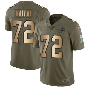 Impressive Premium Lions #72 Halapoulivaati Vaitai Olive/Gold Men's Stitched NFL Limited 2017 Salute To Service Jersey