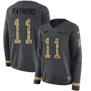 Luxurious Chic Sleek Lions #11 Kalif Raymond Anthracite Salute to Service Women's Stitched NFL Limited Therma Long Sleeve Jersey