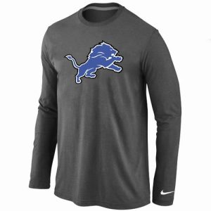 Luxurious Classic Detroit Lions Logo Long Sleeve T-Shirt Dark Grey