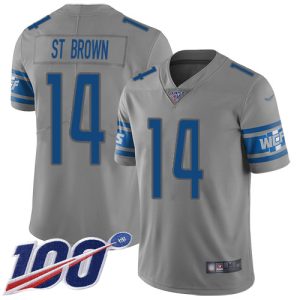Luxurious Classic Lions #14 Amon-Ra St. Brown Gray Men's Stitched NFL Limited Inverted Legend 100th Season Jersey