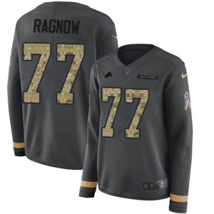 Luxurious Dashing Classic Lions #77 Frank Ragnow Anthracite Salute to Service Women's Stitched NFL Limited Therma Long Sleeve Jersey