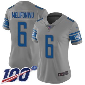 Luxurious Gorgeous Lions #6 Ifeatu Melifonwu Gray Women's Stitched NFL Limited Inverted Legend 100th Season Jersey