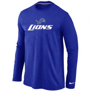 Marvelous Alluring Luxurious Detroit Lions Authentic Logo Long Sleeve T-Shirt Blue