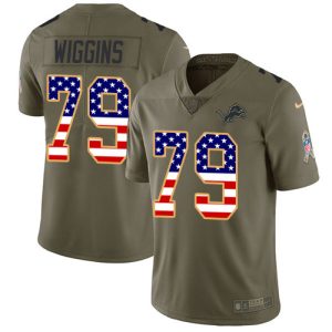 Marvelous Fabulous Lions #79 Kenny Wiggins Olive/USA Flag Youth Stitched NFL Limited 2017 Salute To Service Jersey
