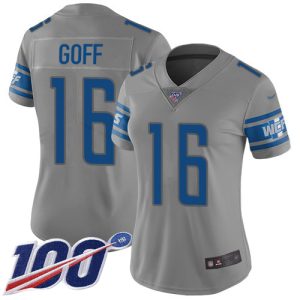 Marvelous Fantastic Lions #16 Jared Goff Gray Women's Stitched NFL Limited Inverted Legend 100th Season Jersey