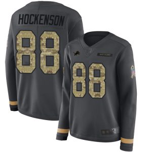 Marvelous Graceful Trendy Gorgeous Lions #88 T.J. Hockenson Anthracite Salute to Service Women's Stitched NFL Limited Therma Long Sleeve Jersey