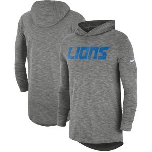 Marvelous Stunning Authentic Stylish Men's Detroit Lions Heathered Gray Sideline Slub Performance Hooded Long Sleeve T-Shirt