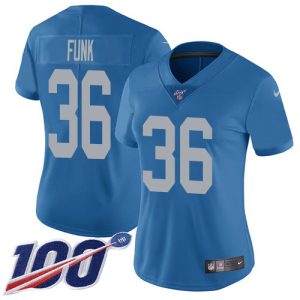 Marvelous Stunning Comfortable Lions #36 Jake Funk Blue Throwback Women's Stitched NFL 100th Season Vapor Untouchable Limited Jersey