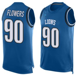 Marvelous Stunning Exquisite Fantastic Lions #90 Trey Flowers Blue Team Color Men's Stitched NFL Limited Tank Top Jersey