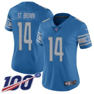 Modern Elegant Superb Lions #14 Amon-Ra St. Brown Blue Team Color Women's Stitched NFL 100th Season Vapor Untouchable Limited Jersey