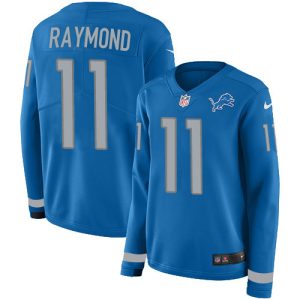 Modern Fantastic Luxurious Authentic Lions #11 Kalif Raymond Blue Team Color Women's Stitched NFL Limited Therma Long Sleeve Jersey