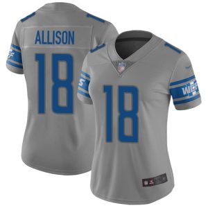 Modern Gorgeous Lions #18 Geronimo Allison Gray Women's Stitched NFL Limited Inverted Legend Jersey