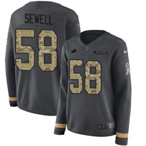 Modern Graceful Fantastic Detroit Lions #58 Penei Sewell Anthracite Salute to Service Women's Stitched NFL Limited Therma Long Sleeve Jersey
