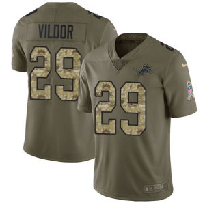 Modern Stunning Lions #29 Kindle Vildor Olive/Camo Men's Stitched NFL Limited 2017 Salute To Service Jersey