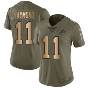 Outstanding Exquisite Marvelous Classic Lions #11 Kalif Raymond Olive/Gold Women's Stitched NFL Limited 2017 Salute To Service Jersey