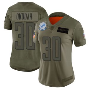 Outstanding Impressive Marvelous Cool Lions #30 Jeff Okudah Camo Women's Stitched NFL Limited 2019 Salute To Service Jersey